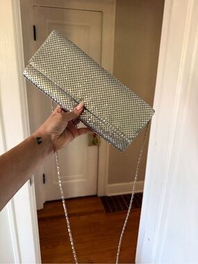 Silver Metallic Chain Crossbody Clutch